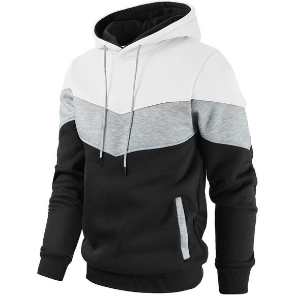 Men's White Black Novelty Pullover Fleece Hoodie Long Sleeve Casual Sweatshirt - Picture 2 of 7
